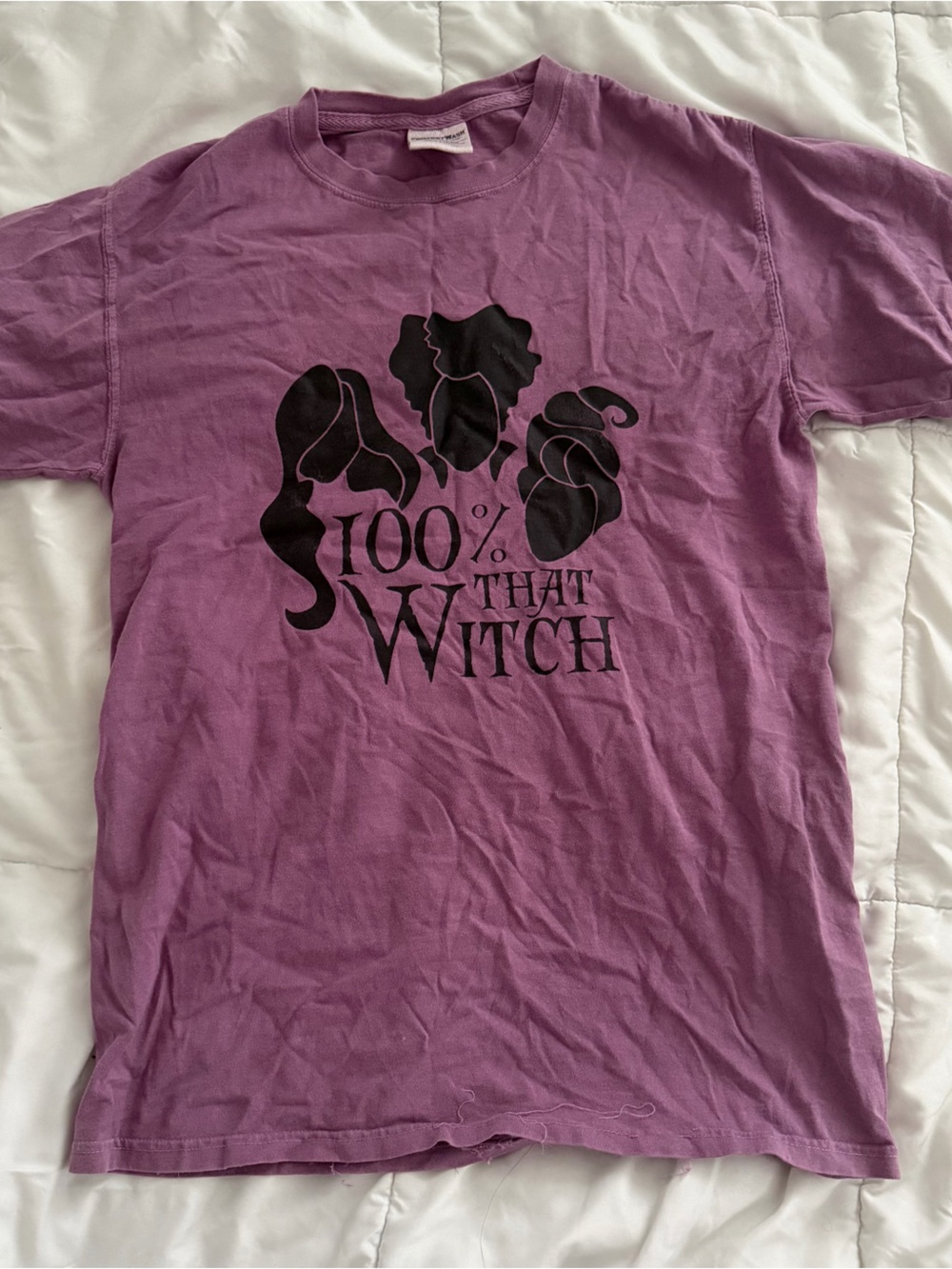 Small Business Purple Graphic Tee with '100% Witch' Black Print